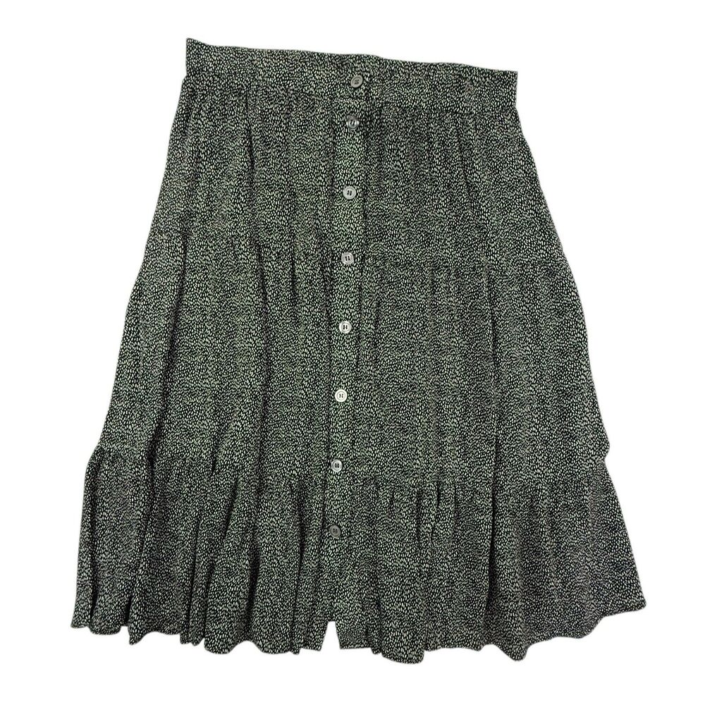 Talbots Tiered Prairie Skirt Women Large Black White Button Front Bohemian Midi